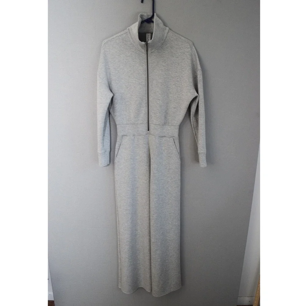 Spanx AirEssentials Jumpsuit XS Petite Gray Half Zip Wide Leg Women Loungewear